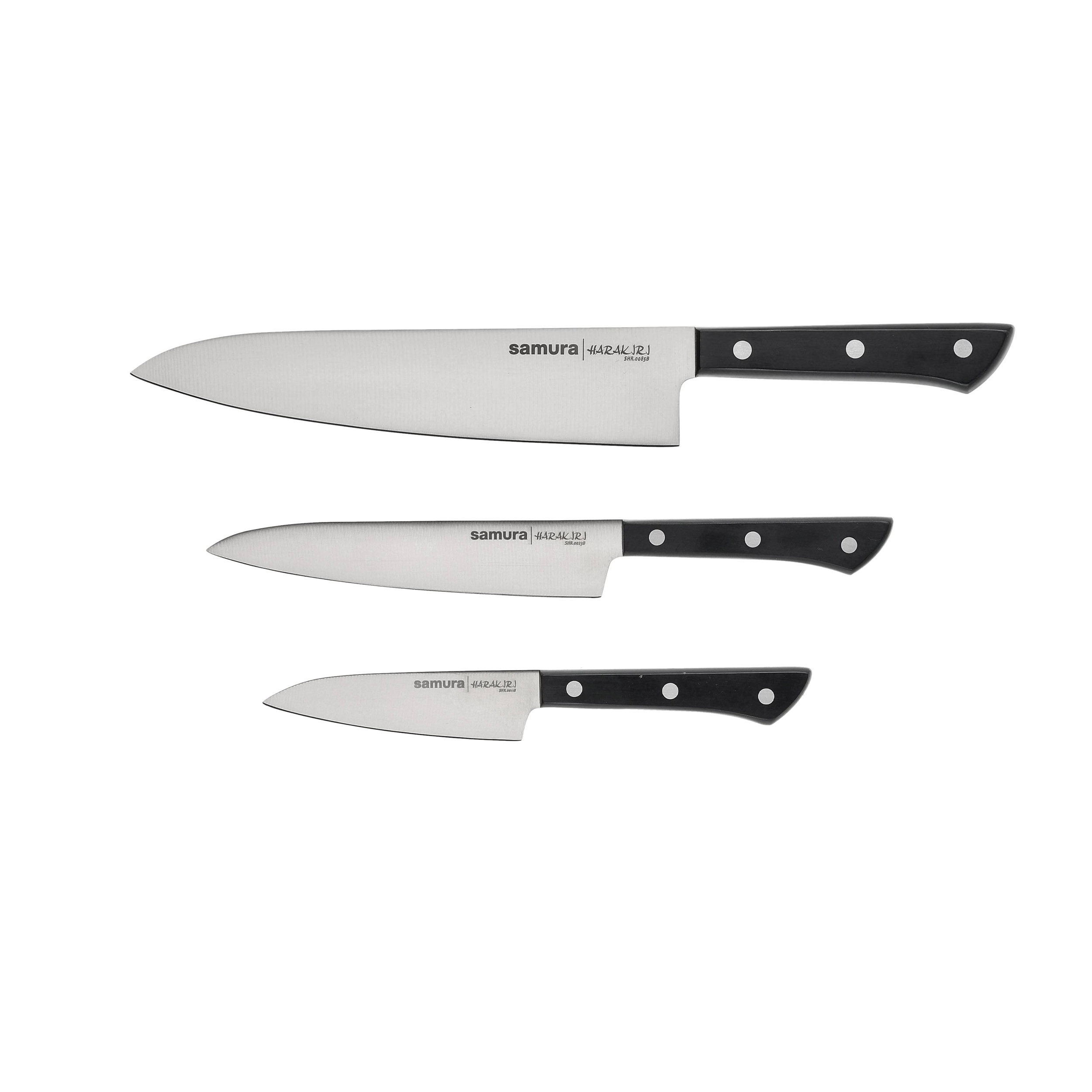 Set di coltelli premium Samura HARAKIRI di 3 pezzi – L'Acciaio Inossidabile Giapponese Originale della Miglior Qualità assicura Prestazioni di Lunga Durata