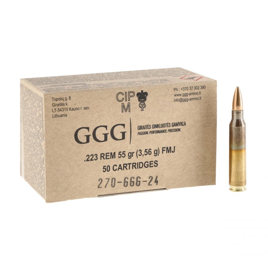 Amunicja GGG kal .223 Rem 55 gr/3,56 g FMJ 1/4