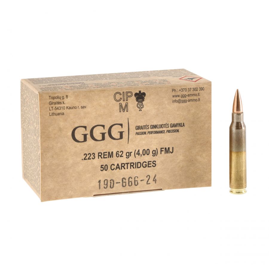 Amunicja GGG kal .223 Rem 62 gr/4 g FMJ 1/4