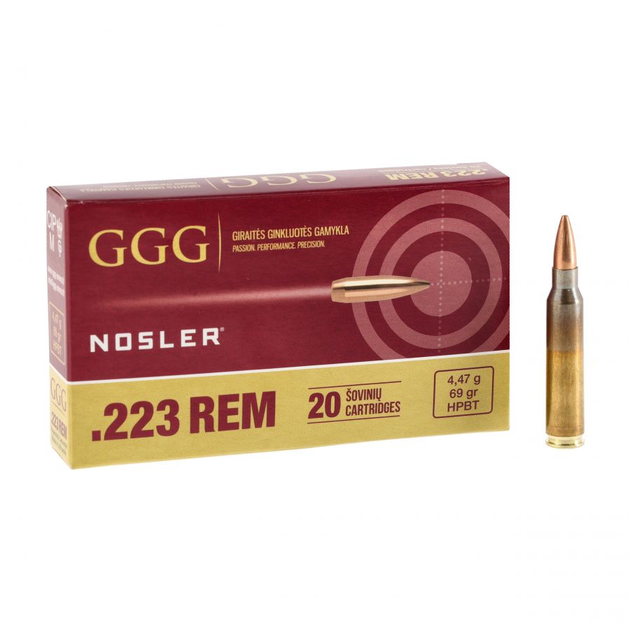 Amunicja GGG kal .223 Rem 69 gr/4,47 g Nosler HPBT 1/4