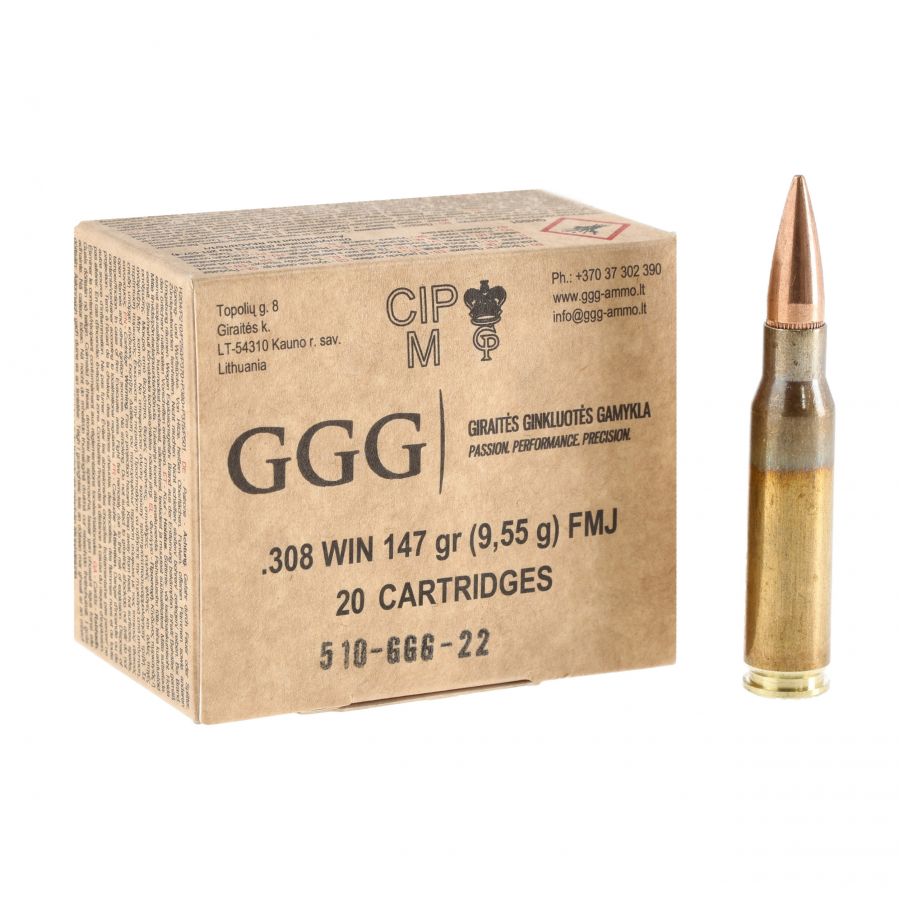 Amunicja GGG kal .308 Win 147 gr/9,55 g FMJ 1/4