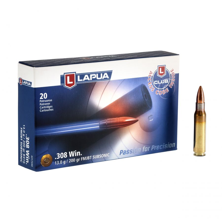 Amunicja LAPUA .308 Win Subsonic 13 g FMJBT 1/4