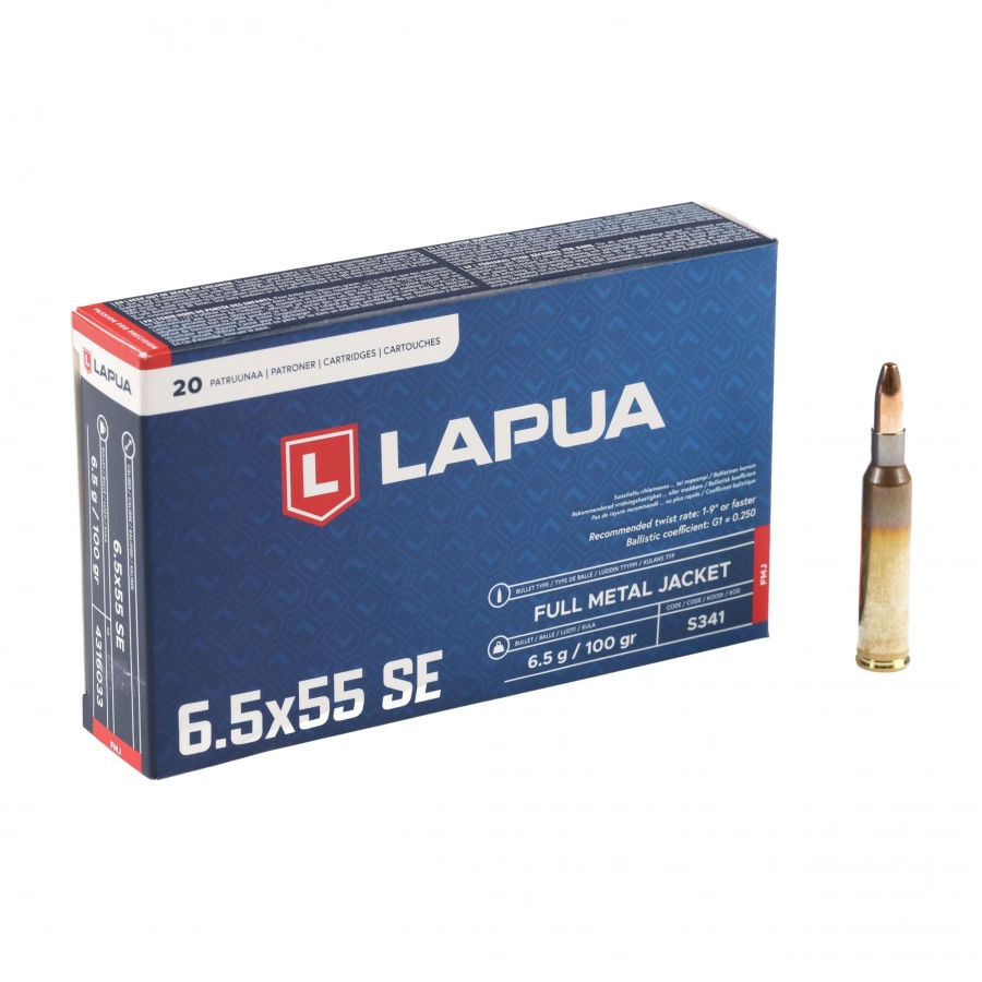 Amunicja LAPUA kal. 6,5x55 FMJ 6.5gr/100gr 1/4
