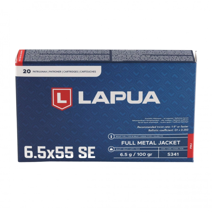 Amunicja LAPUA kal. 6,5x55 FMJ 6.5gr/100gr 3/4