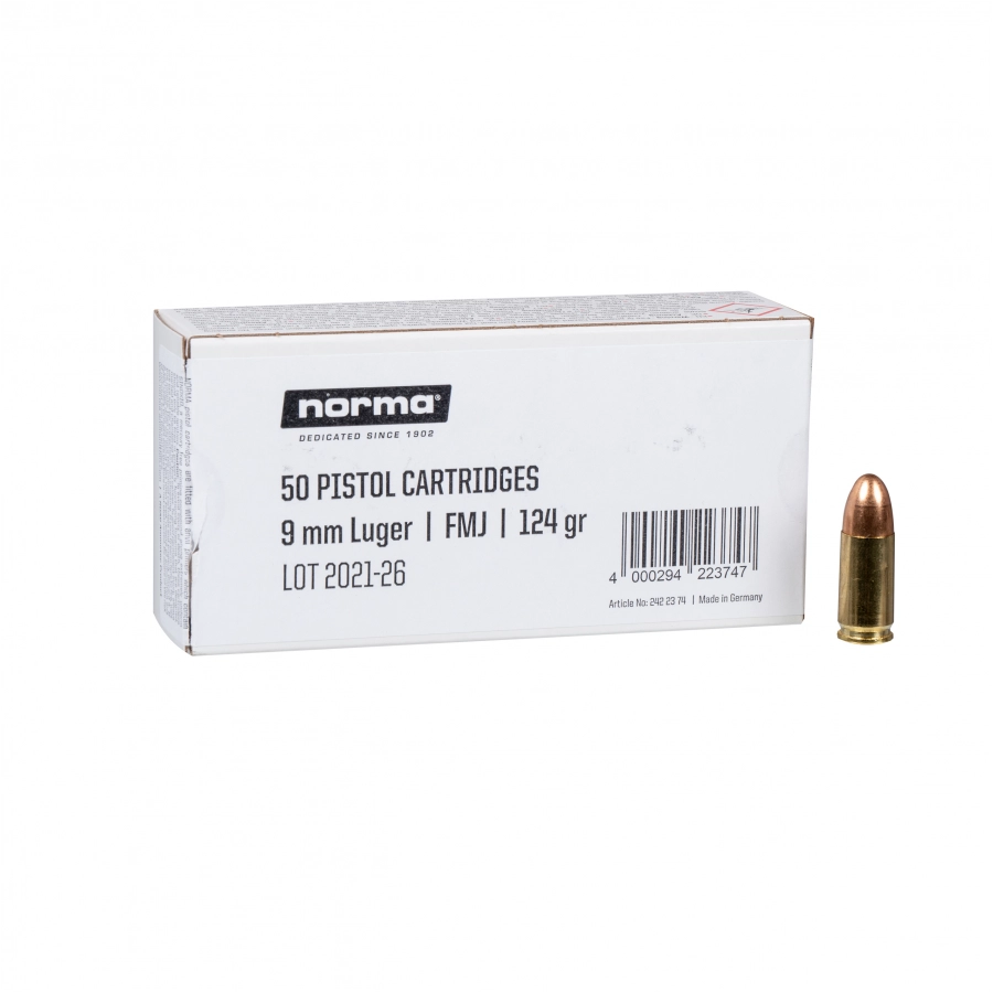 Amunicja Norma kal. 9x19 mm 8 g/124 gr FMJ 1/1