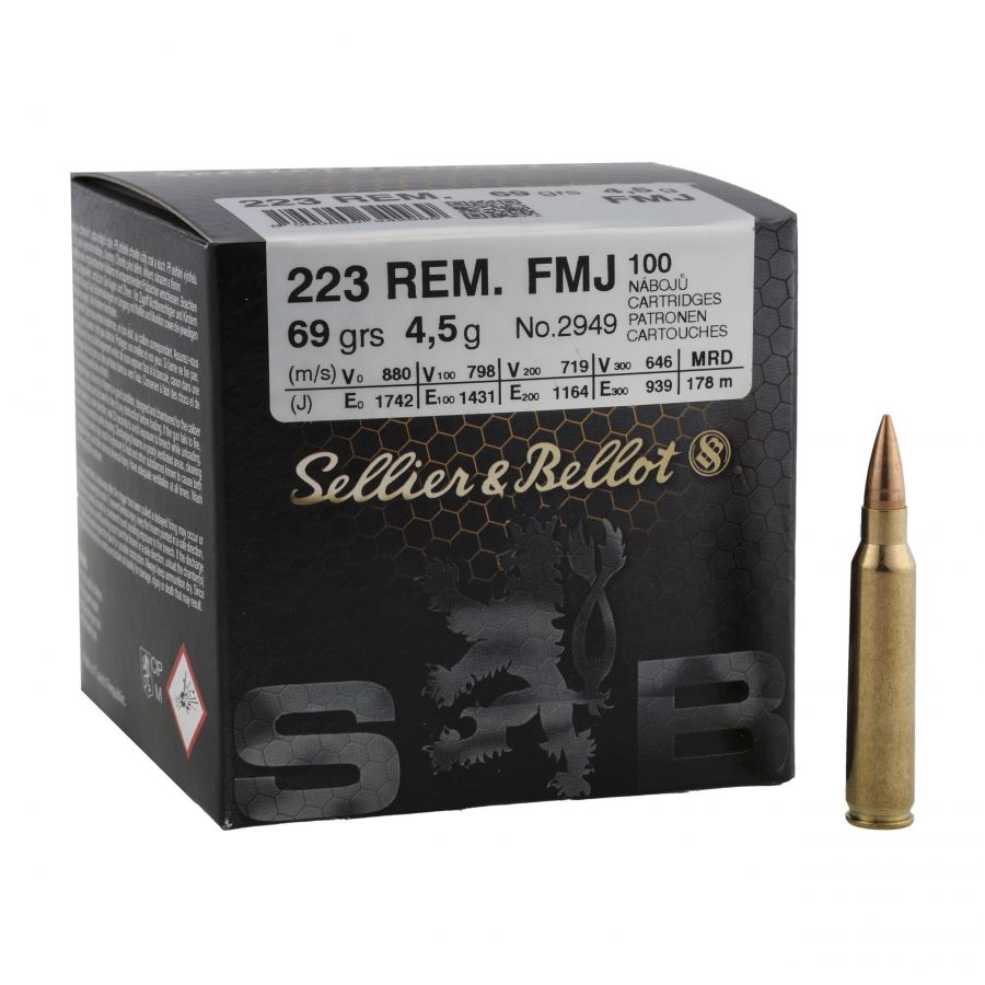 Amunicja Sellier&Bellot .223 Rem 4,5g/69grs FMJ (100) 1/4