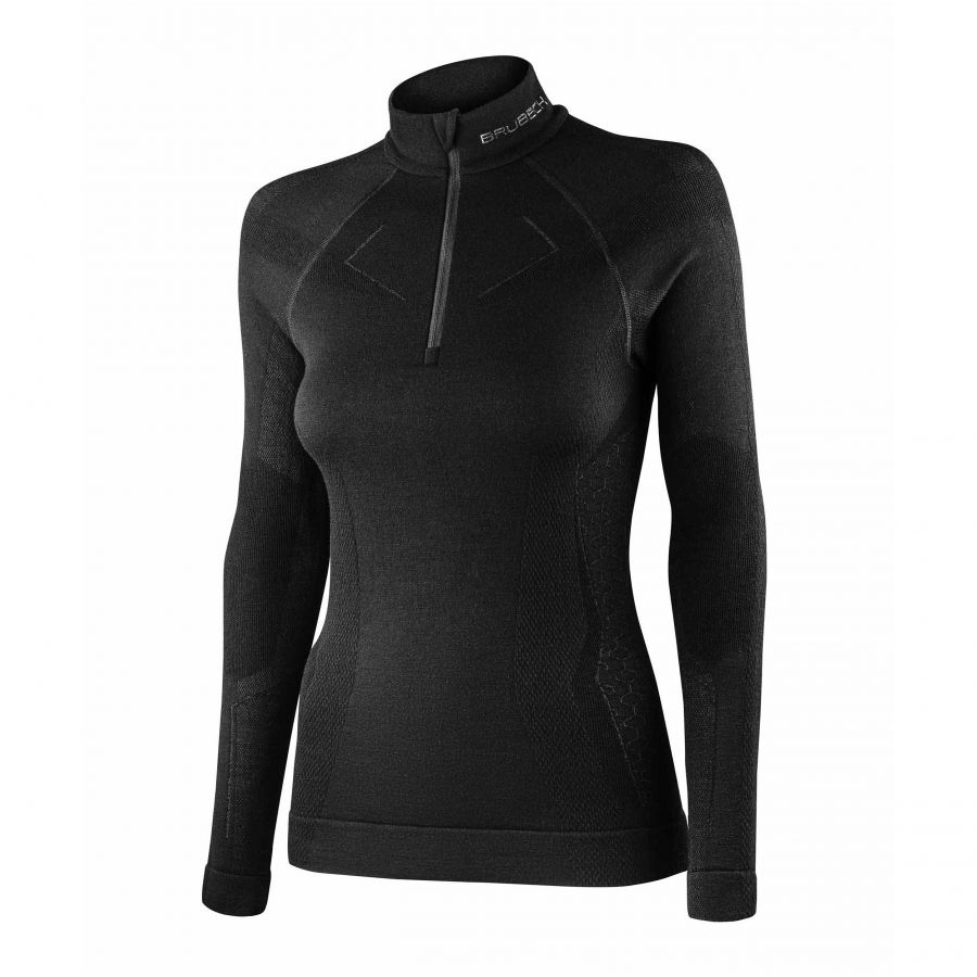 Bluza damska Brubeck Extreme Merino z suwakiem czarna 3/4