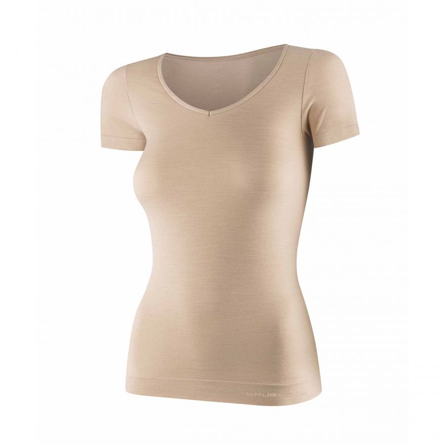Brubeck COMFORT MERINO women's t-shirt beige 1/4