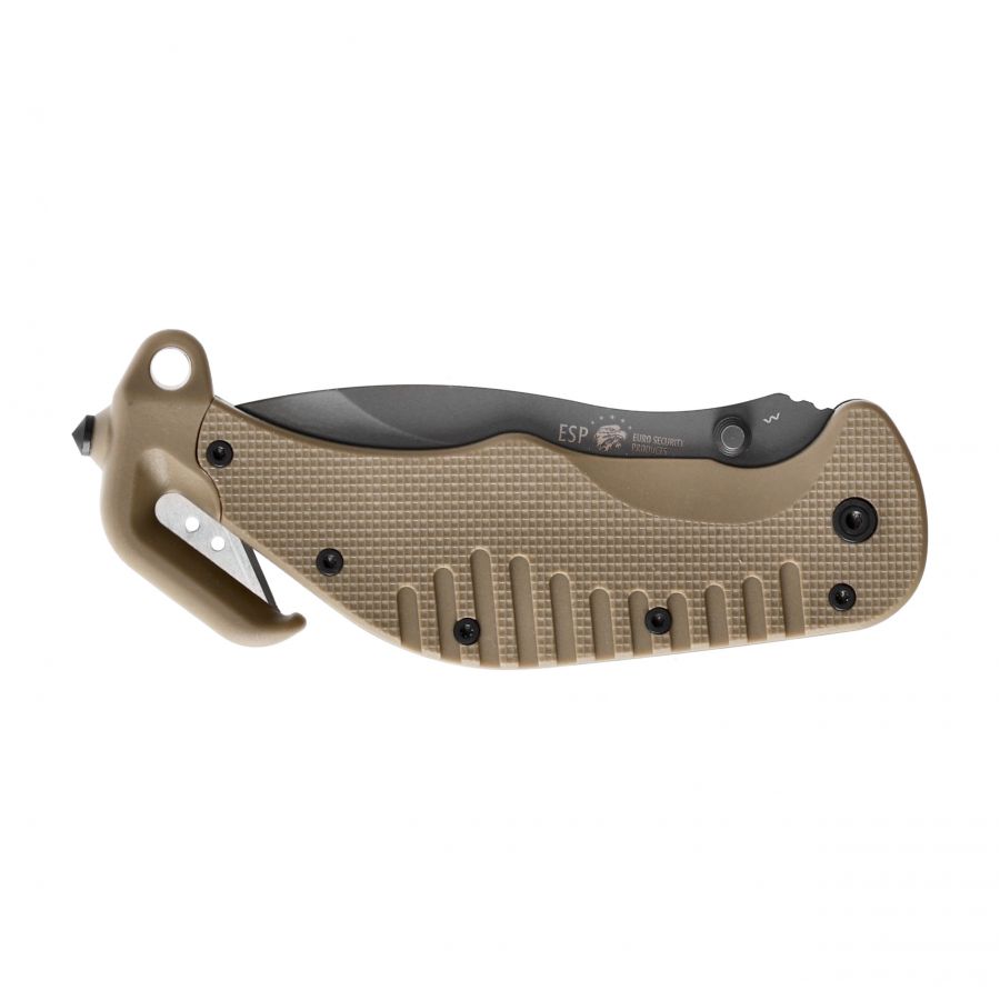 ESP rescue knife with half serrated khaki blade 4/5