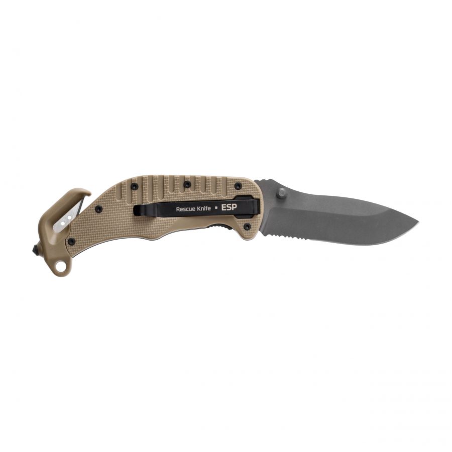 ESP rescue knife with half serrated khaki blade 2/5