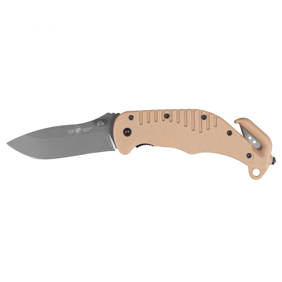 ESP rescue knife with smooth khaki blade 1/3