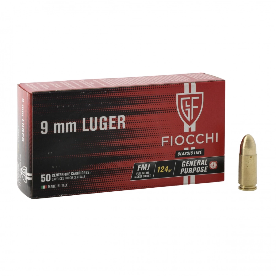 Fiocchi 9mm Luger 8g/124gr FMJ ammunition 1/4