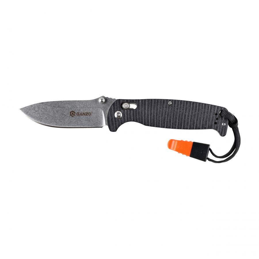 Ganzo G7412P-BK-WS folding knife with whistle. 1/6
