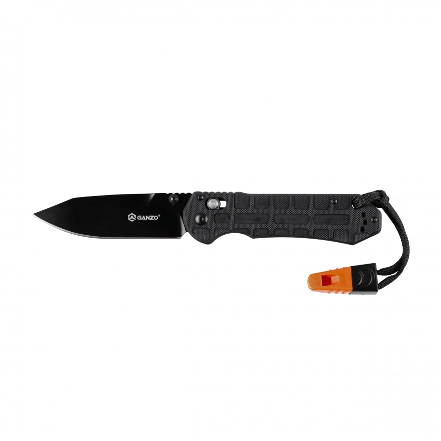 Ganzo G7453P-BK-WS folding knife with whistle. 1/6
