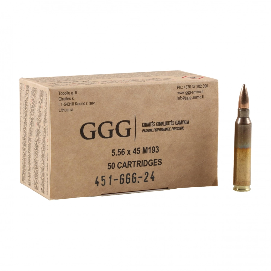 GGG cal .223 Rem 55 gr/3.56 g FMJ M193 ammunition 1/4