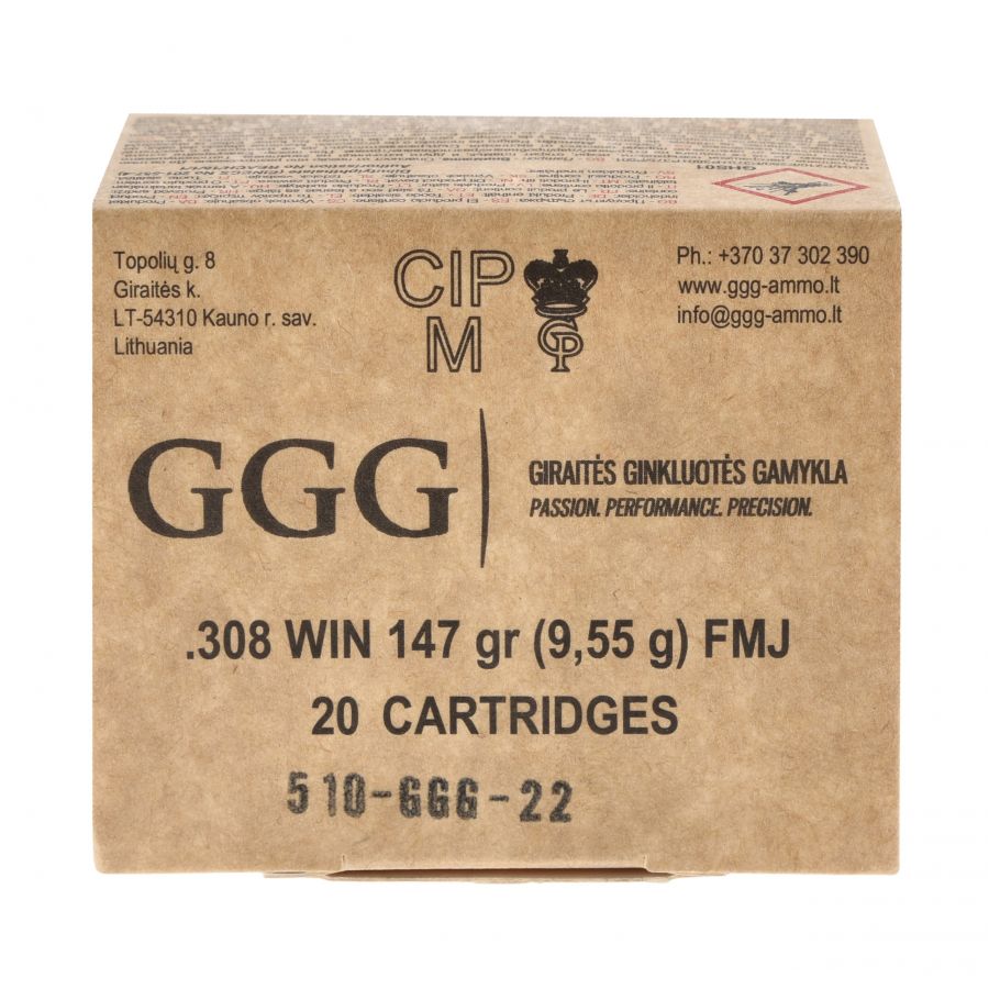 GGG cal .308 Win 147 gr/9.55 g FMJ ammunition 4/4