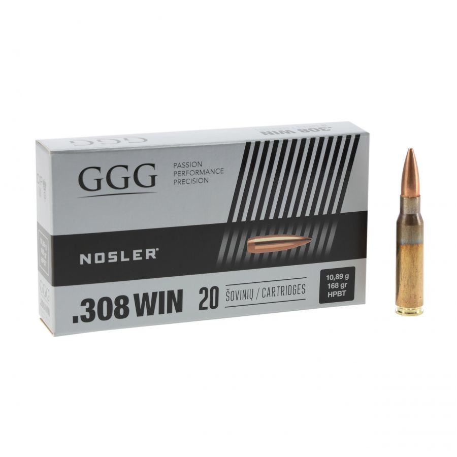 GGG cal .308 Win 168 gr Nosler HPBT ammunition 1/5