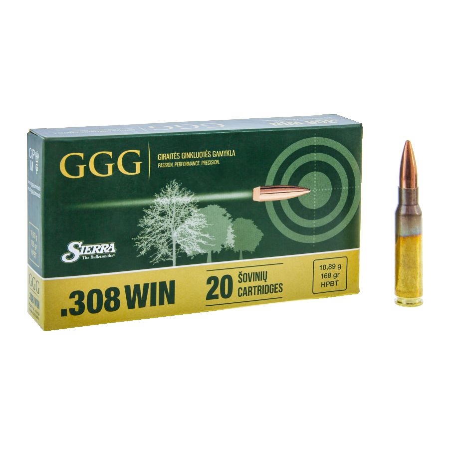 GGG cal .308 Win 168 gr Nosler HPBT ammunition 1/2