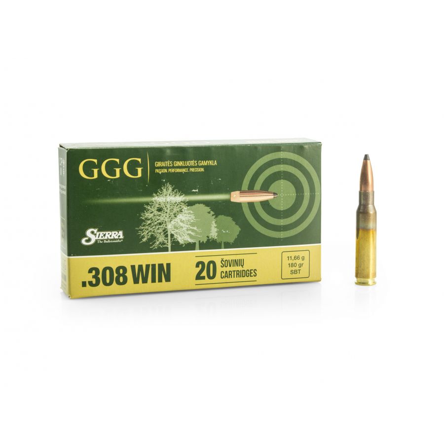 GGG cal .308 Win 180gr/11.66g Sierra SBT ammunition 1/2