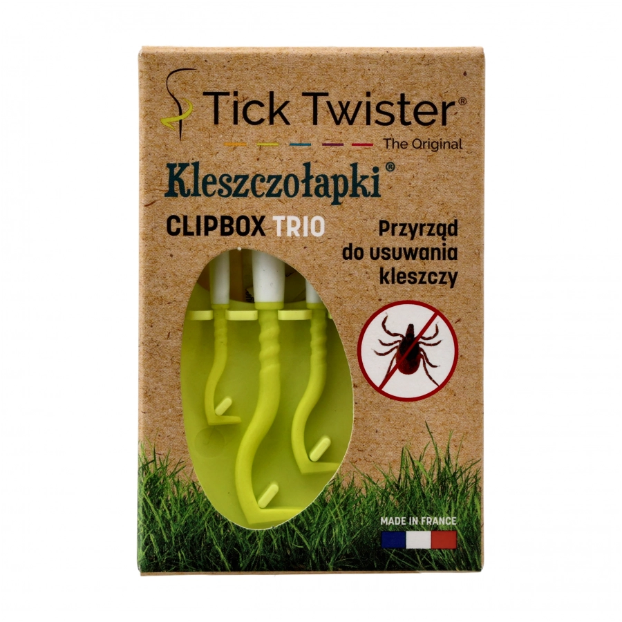 Kleszczołapki przyrząd do usuwania kleszczy Tick Twister Clipbox Trio z brelokiem, limonkowe 3 szt. 4/5