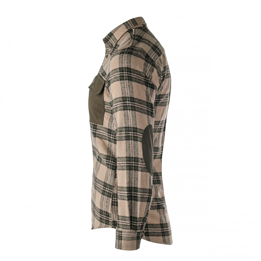 Koszula męska Tagart Alaska slim, flanelowa,  beżowa w zieloną kratę 3/4