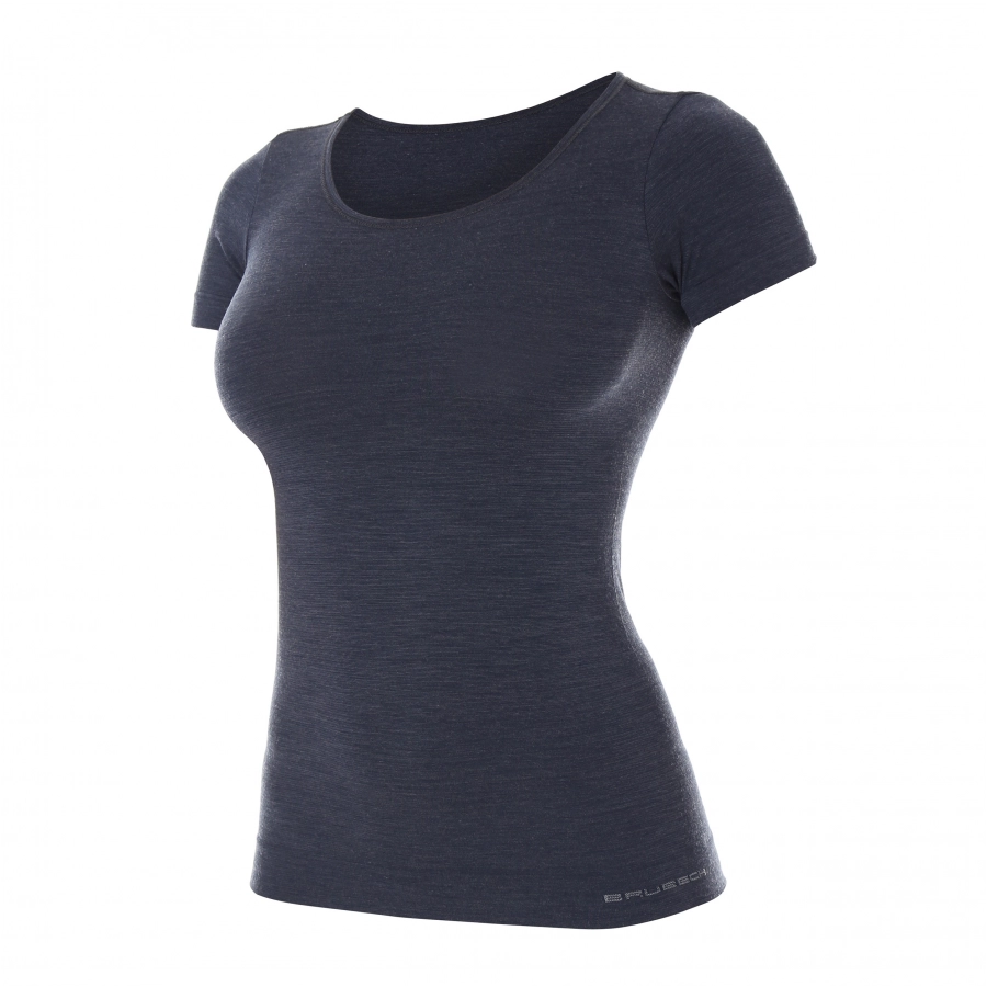 Koszulka termoaktywna damska Brubeck COMFORT WOOL krótki rękaw ciemny jeans 1/3