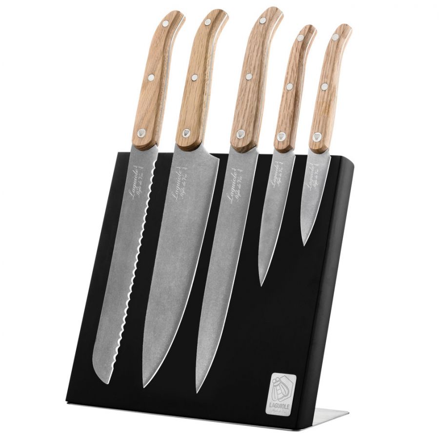 Laguiole Oak wood Stonewash knife set with block 2/9