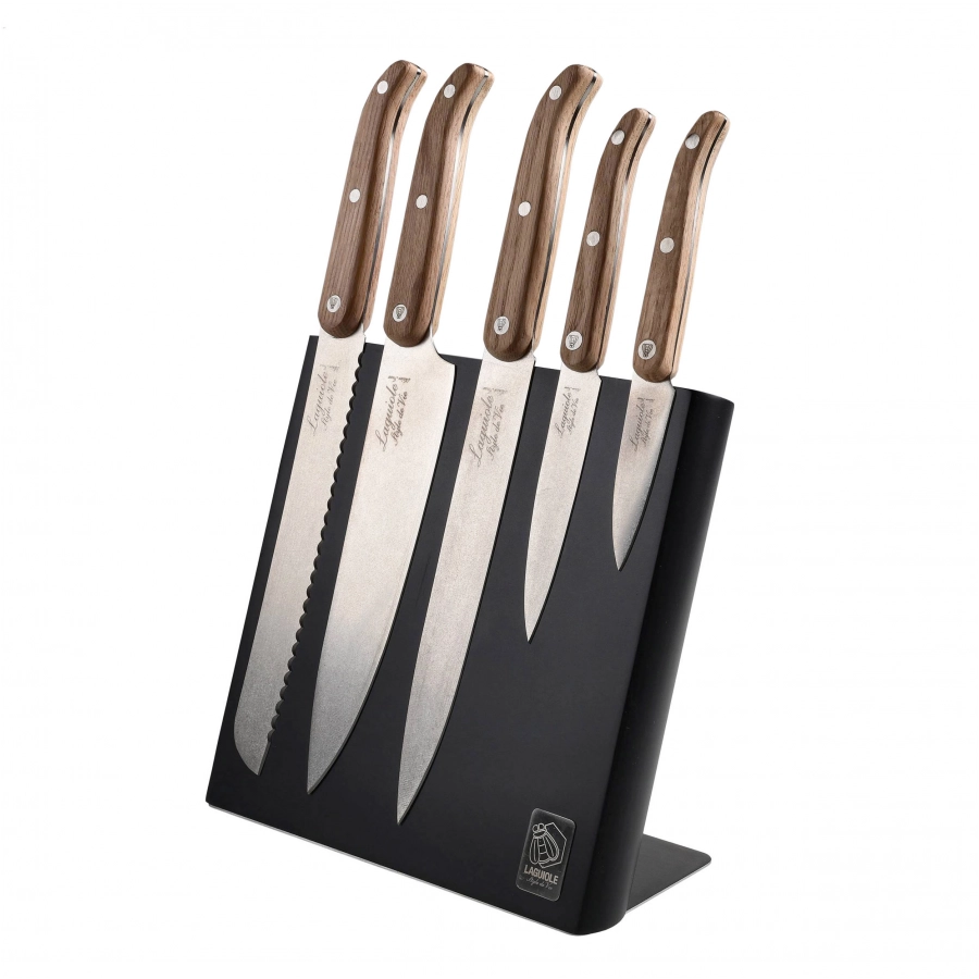 Laguiole Oak wood Stonewash knife set with block 1/15