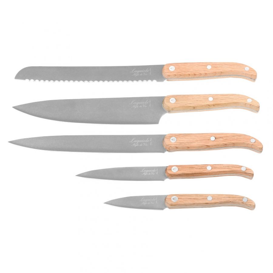 Laguiole Oak wood Stonewash knife set with block 1/9