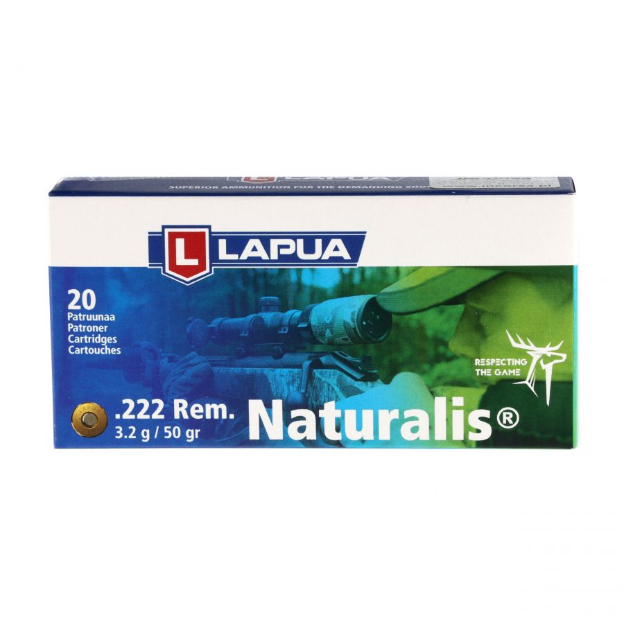 LAPUA .222 Rem ammunition. 3.2g/50gr Naturalis 4/4