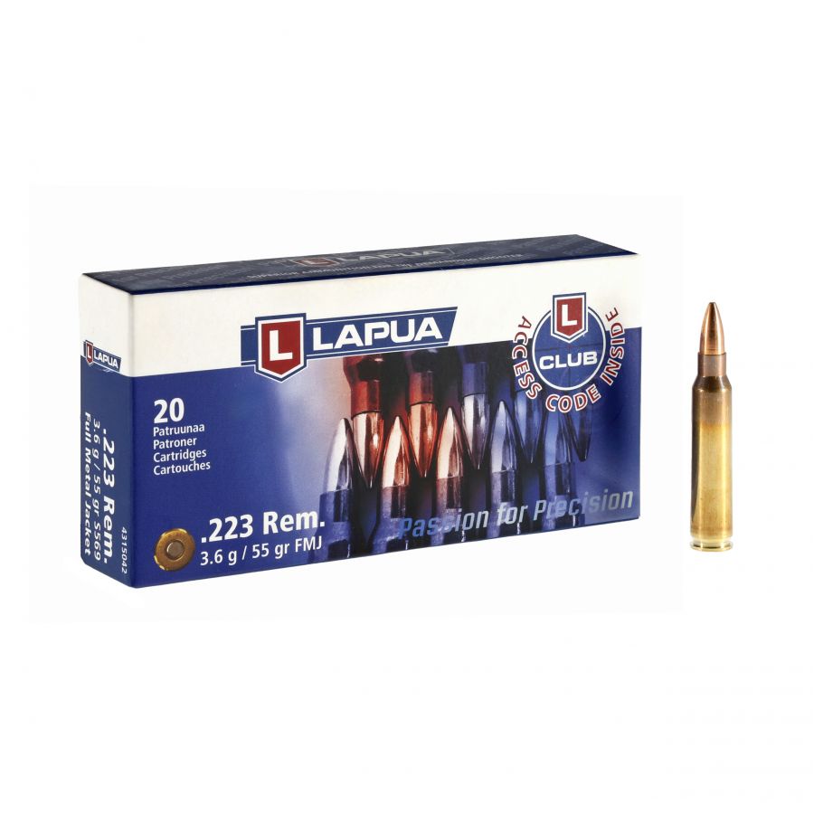 LAPUA .223 Rem ammunition. FMJ 3.6g/55gr 1/4