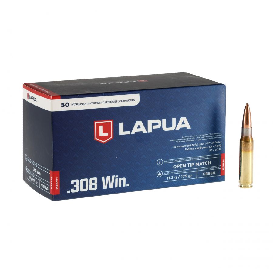 LAPUA .308 Scenar L 11.3g/175gr OTM ammunition 1/4