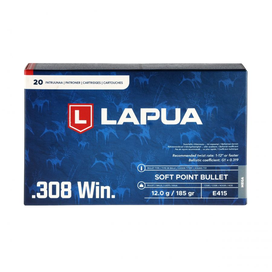 LAPUA .308 Win ammunition. MEGA 12g/185gr SP 4/4