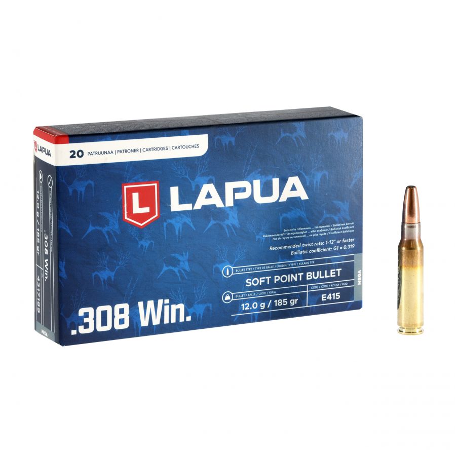 LAPUA .308 Win ammunition. MEGA 12g/185gr SP 1/4