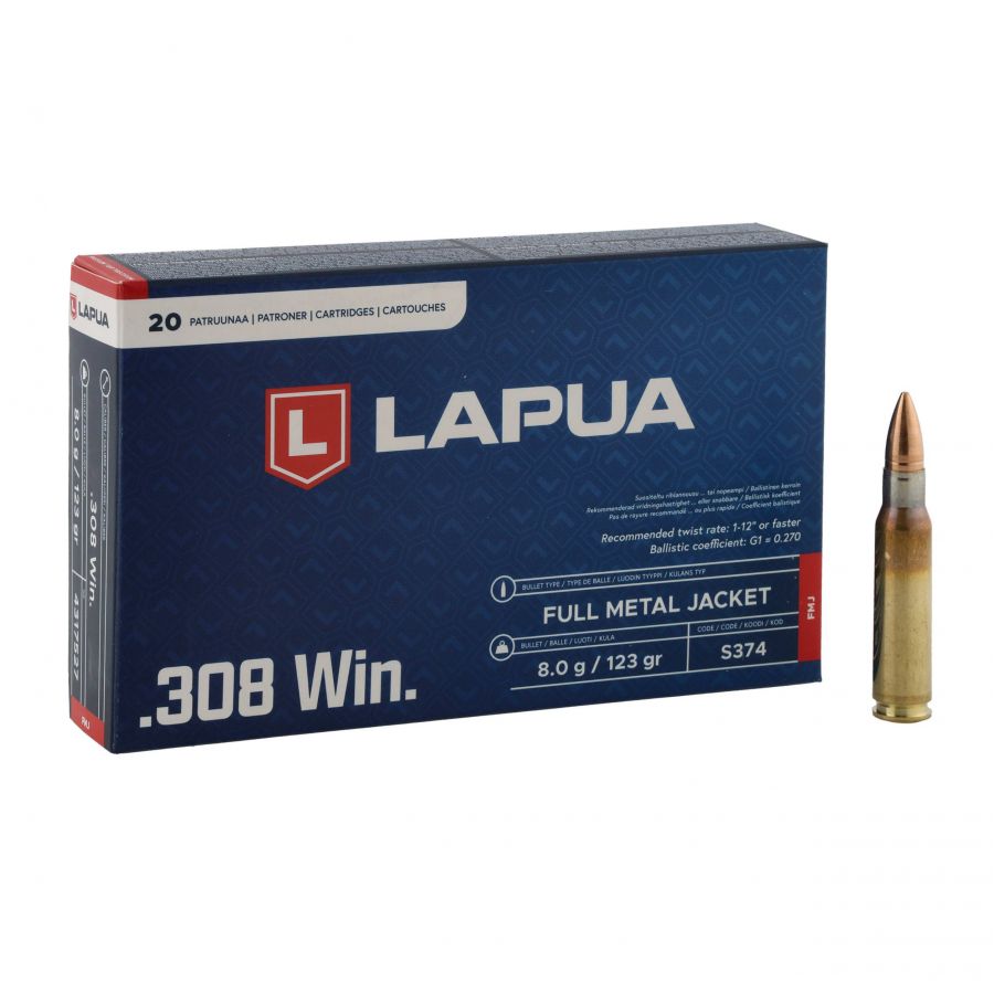 LAPUA .308 Win FMJ 8g/123gr ammunition 1/4