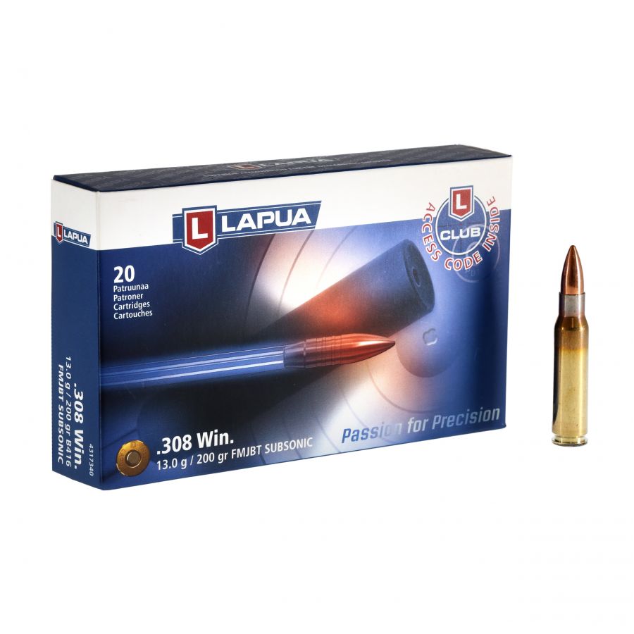 LAPUA .308 Win Subsonic 13 gr FMJBT ammunition 1/4