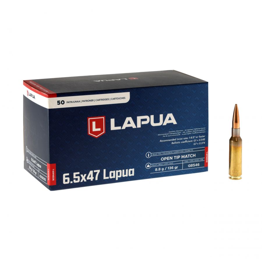 LAPUA 6.5x47 Scenar L 8.8g/136gr OTM ammunition 1/4