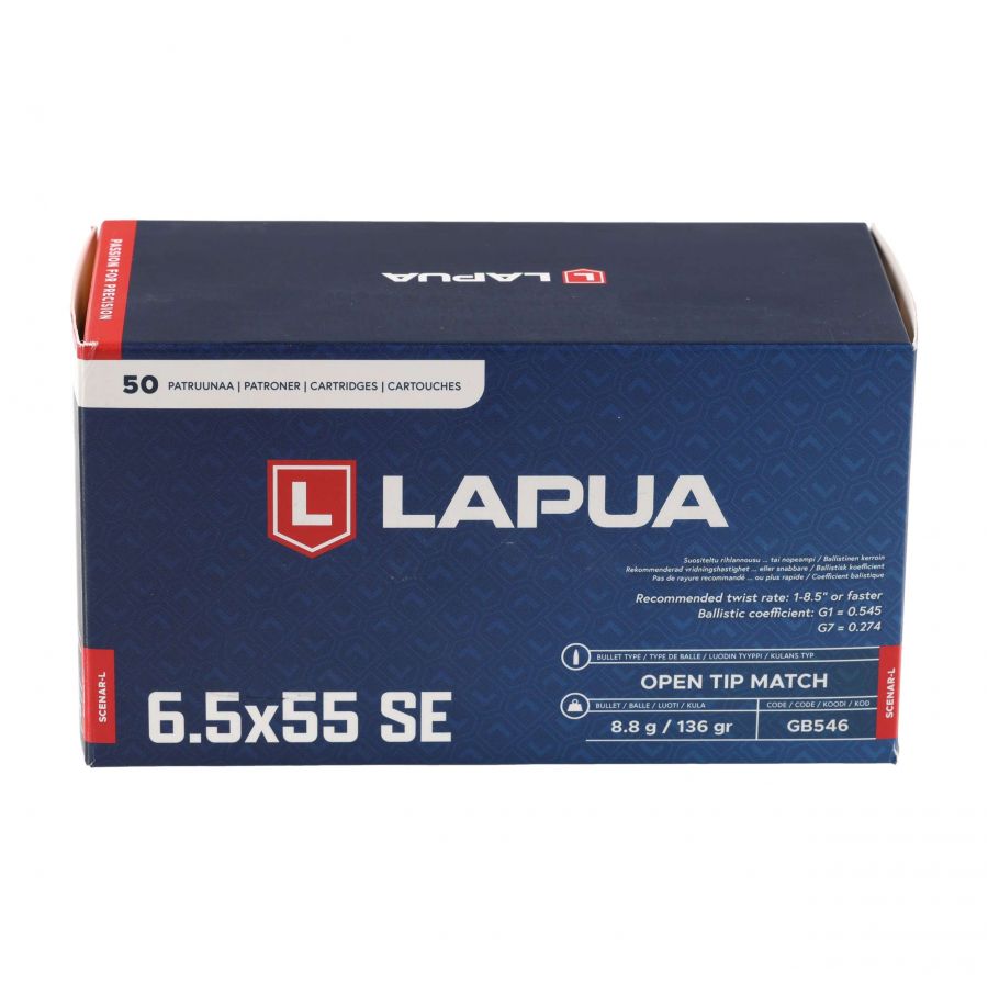 LAPUA 6.5x55 Scenar L 8.8g/136gr OTM ammunition 3/4