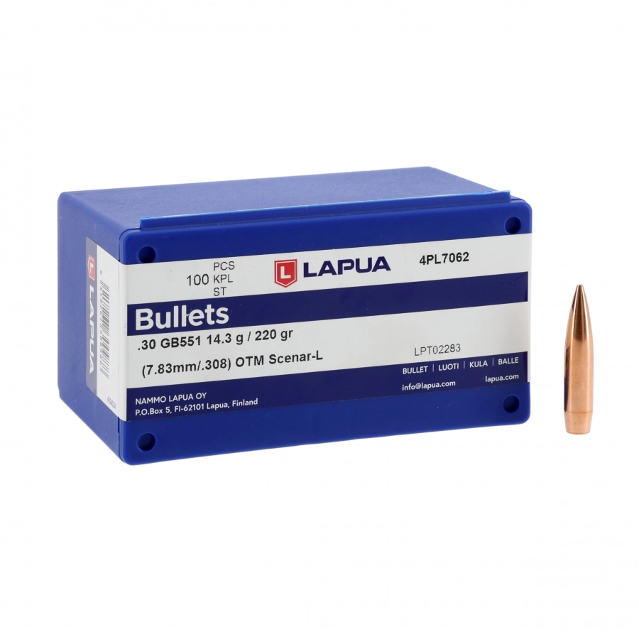 LAPUA Scenar L .308 14.3g/220gr 100pcs bullet. 1/4