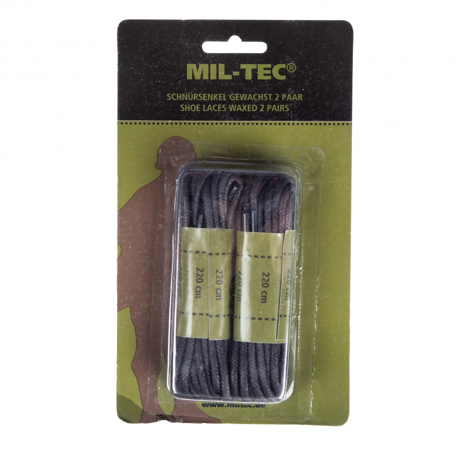 Mil-Tec 220 cm waxed black shoelaces 1/1