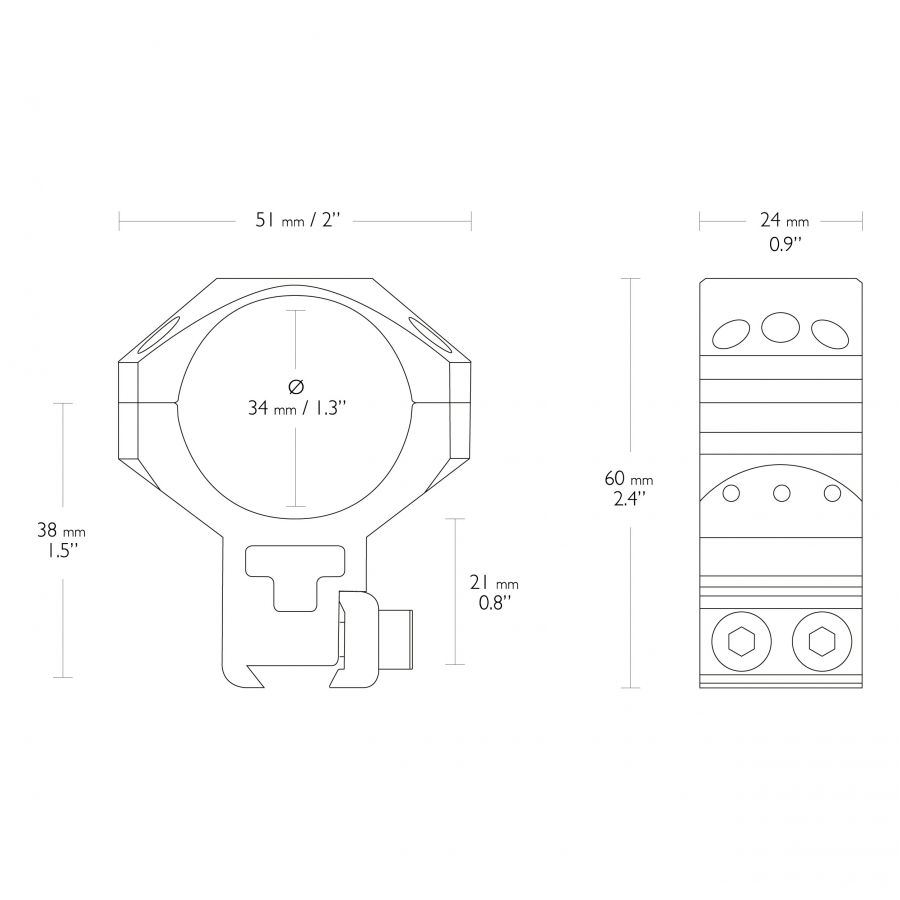 Montaż lunety Hawke Tactical wysoki 34 mm Dovetail na szynę 11 mm 2/2