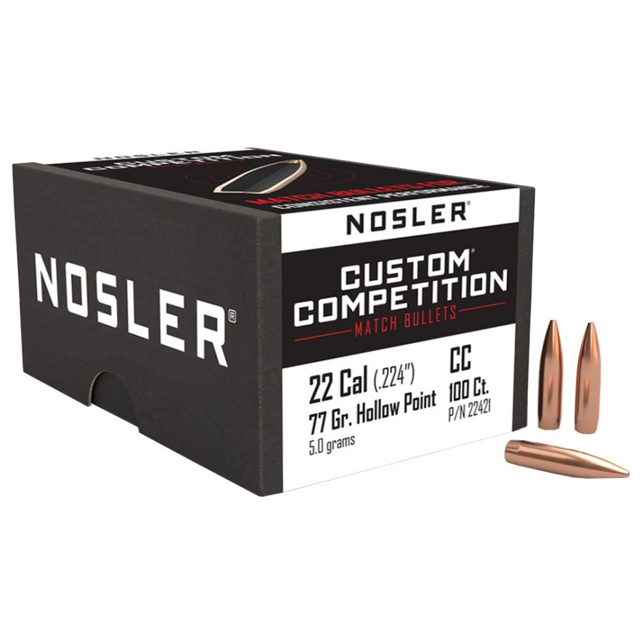 NOSLER HPBT CC .22 (.224) 77gr 100pcs bullet. 1/2