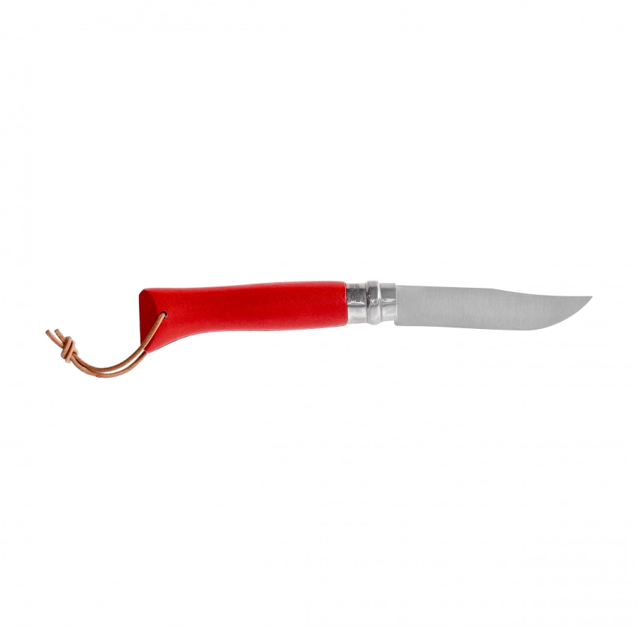 Nóż Opinel Colorama 08 inox grab czerwony z rzemieniem 2/5