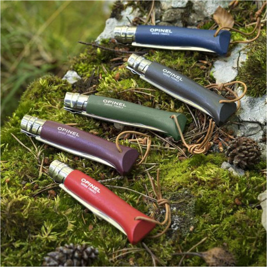 Nóż Opinel Colorama 08 inox grab khaki z rzemieniem 3/4