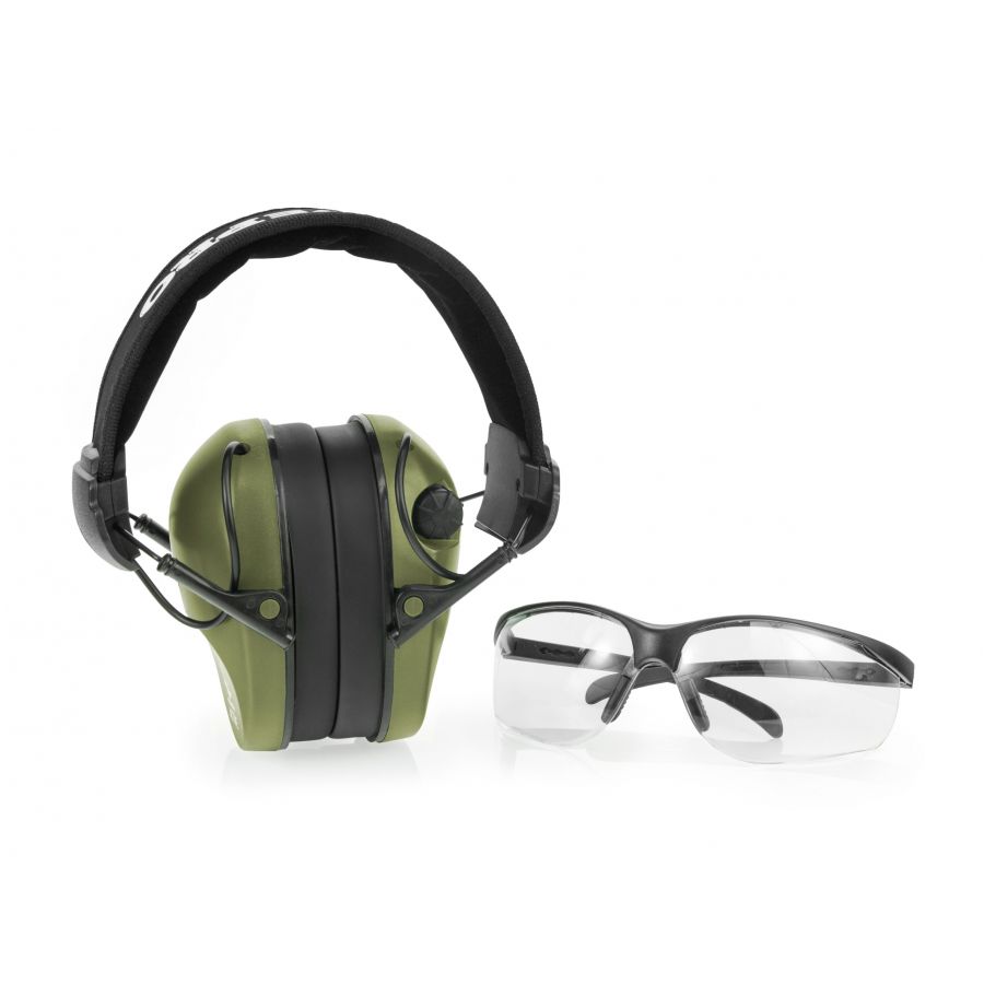 Ochronniki słuchu aktywne RealHunter Active PRO oliwkowe + okulary 2/9