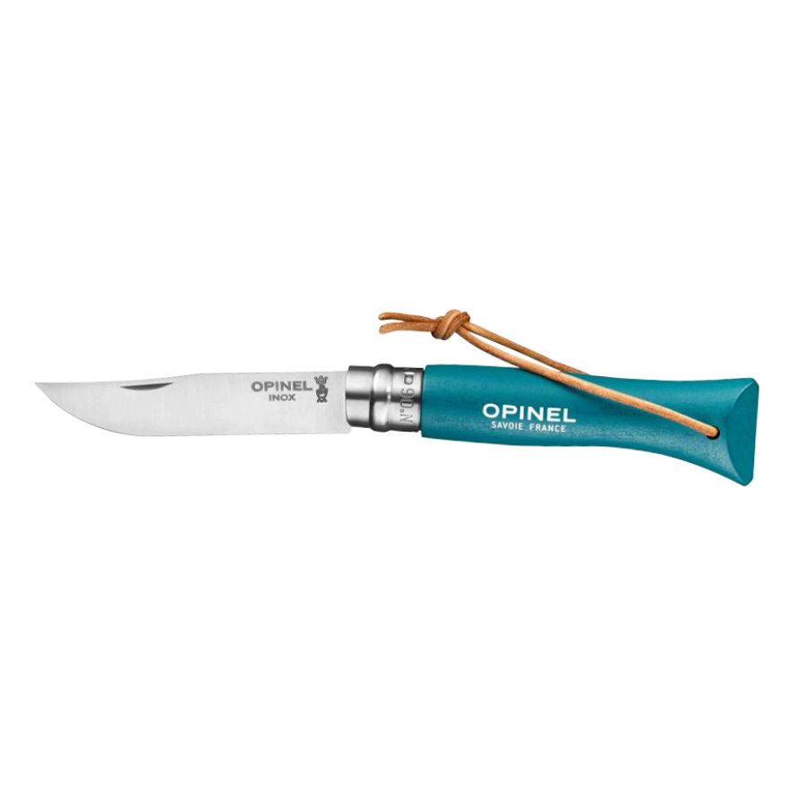 Opinel Colorama 06 inox turquoise knife with thong 1/4