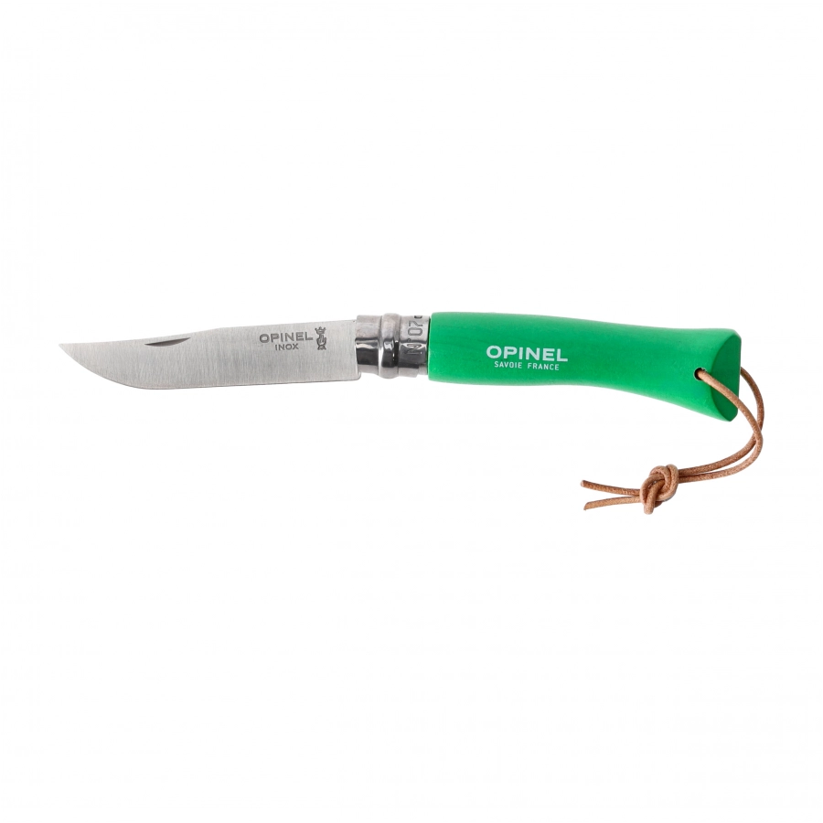 Opinel Colorama 07 inox grab green knife with thong 1/5