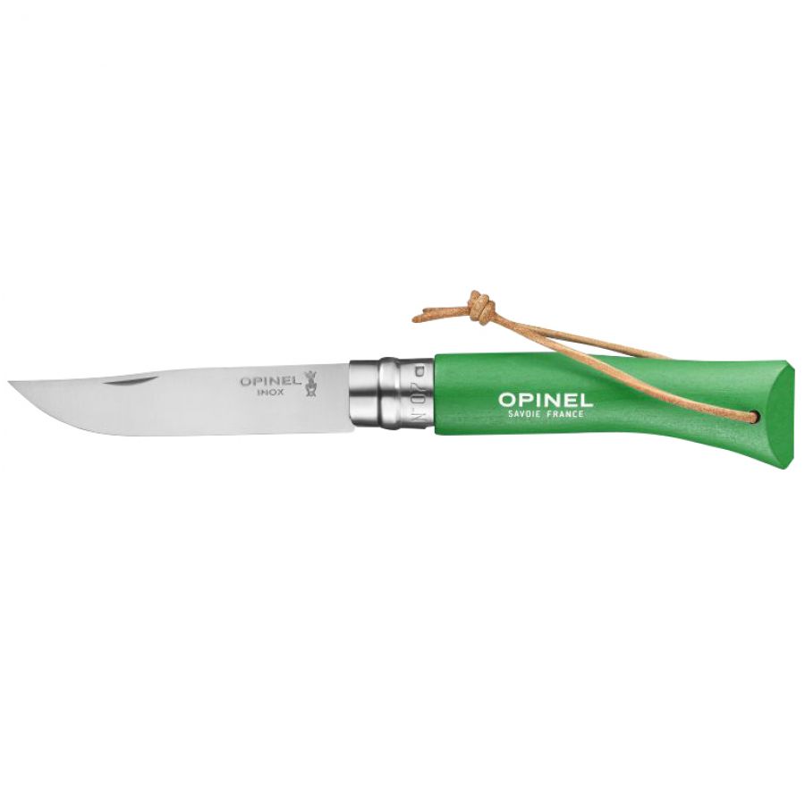 Opinel Colorama 07 inox grab green knife with thong 1/4