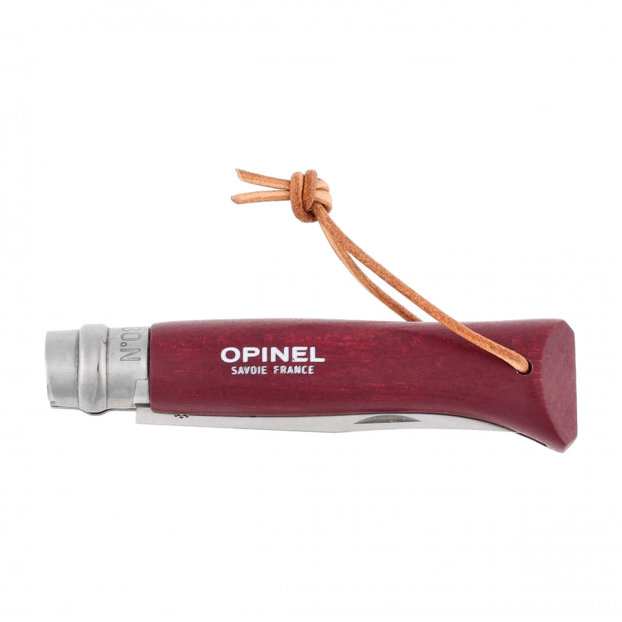 Opinel Colorama 08 inox grab maroon knife with thong 4/5
