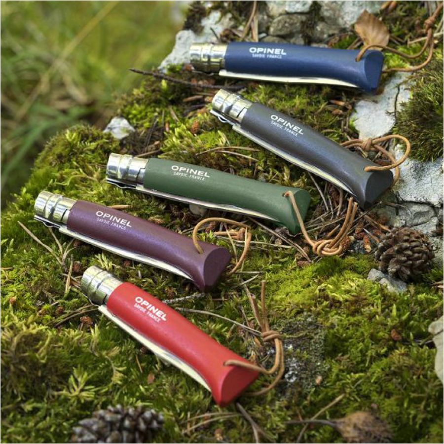 Opinel Colorama 08 inox grab maroon knife with thong 3/4